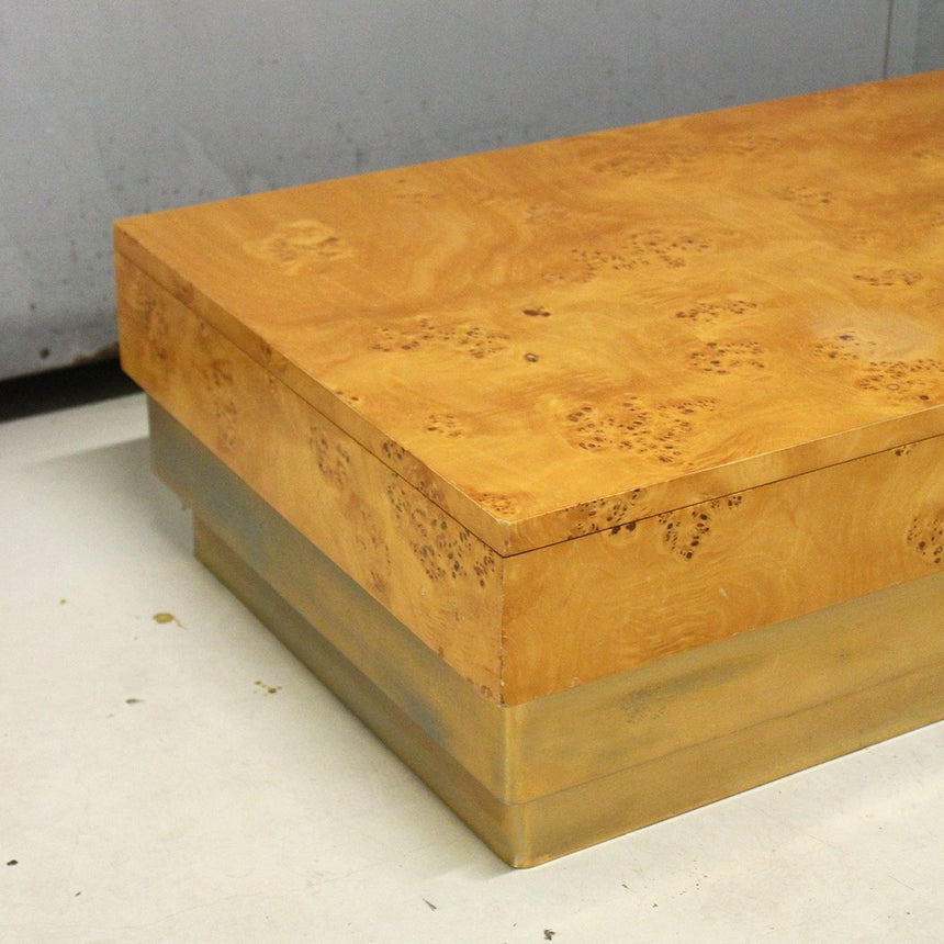 Table basse en loupe d'orme et laiton - Circa 1970 - Maison Collectible - Table basse