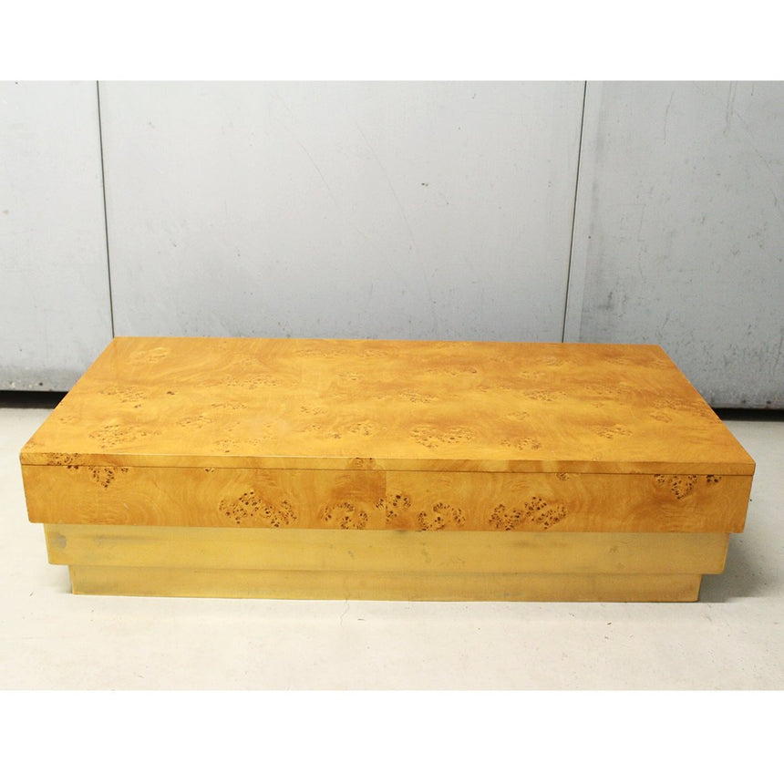 Table basse en loupe d'orme et laiton - Circa 1970 - Maison Collectible - Table basse