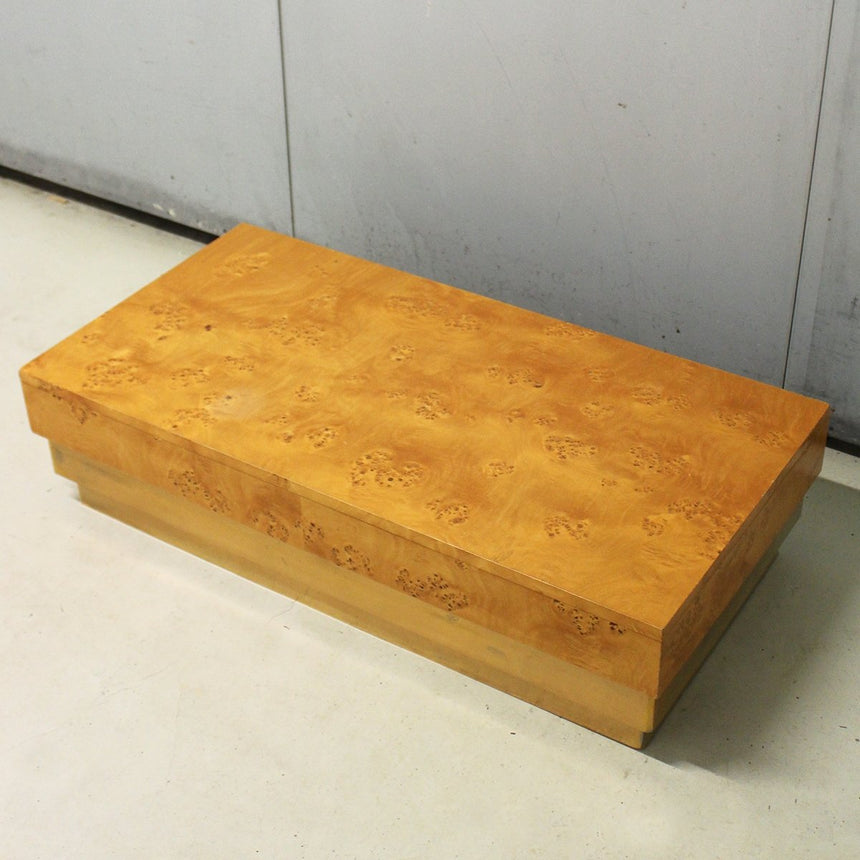 Table basse en loupe d'orme et laiton - Circa 1970 - Maison Collectible - Table basse