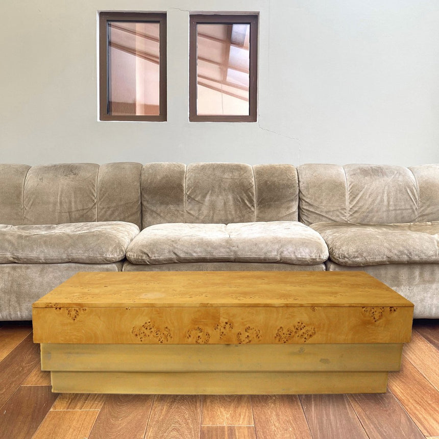 Table basse en loupe d'orme et laiton - Circa 1970 - Maison Collectible - Table basse