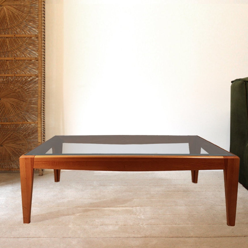 Table basse scandinave en bois et plateau en verre - Circa 1960 - Maison Collectible - Table basse