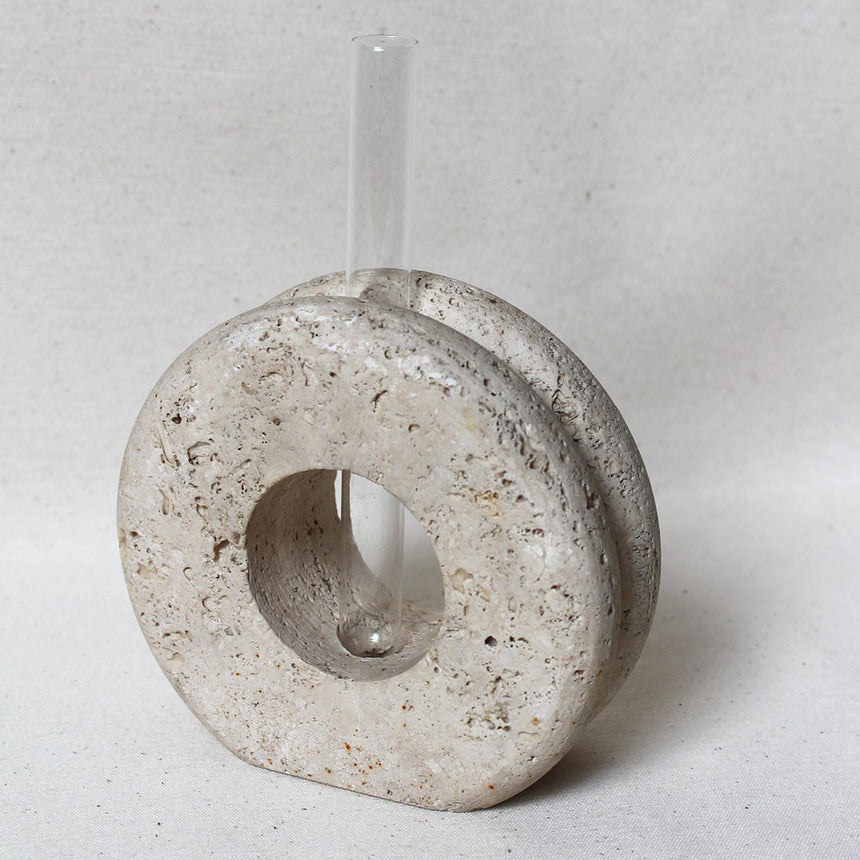 Vase soliflore rond en travertin - Circa 1970 - Maison Collectible - Vase